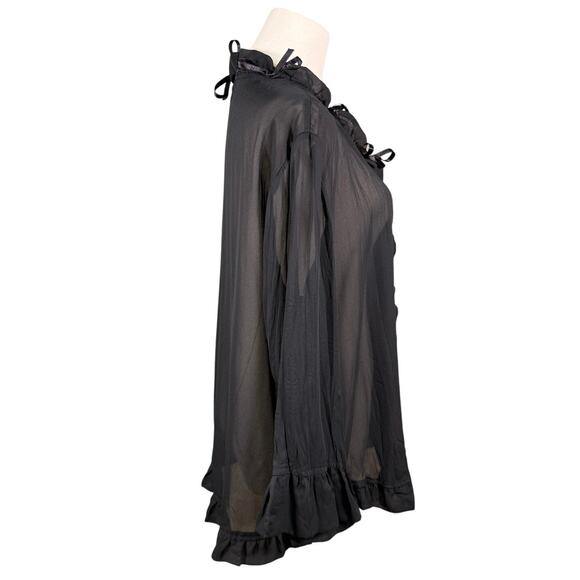 Jaipur Black Sheer Ruffle Tie-Front Blouse | Romantic Goth Boho Top | Size XL - Picture 5 of 13